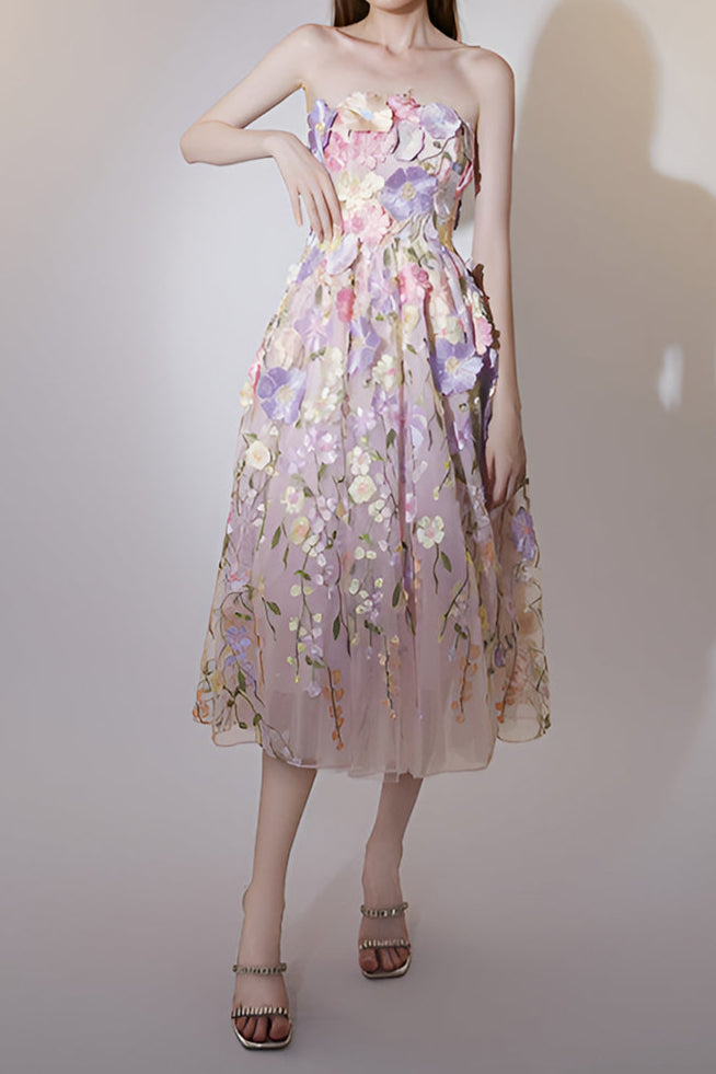 AIIZIE ANNA FLORAL EMBROIDERY MIDI DRESS IN PASTEL PINK - product image