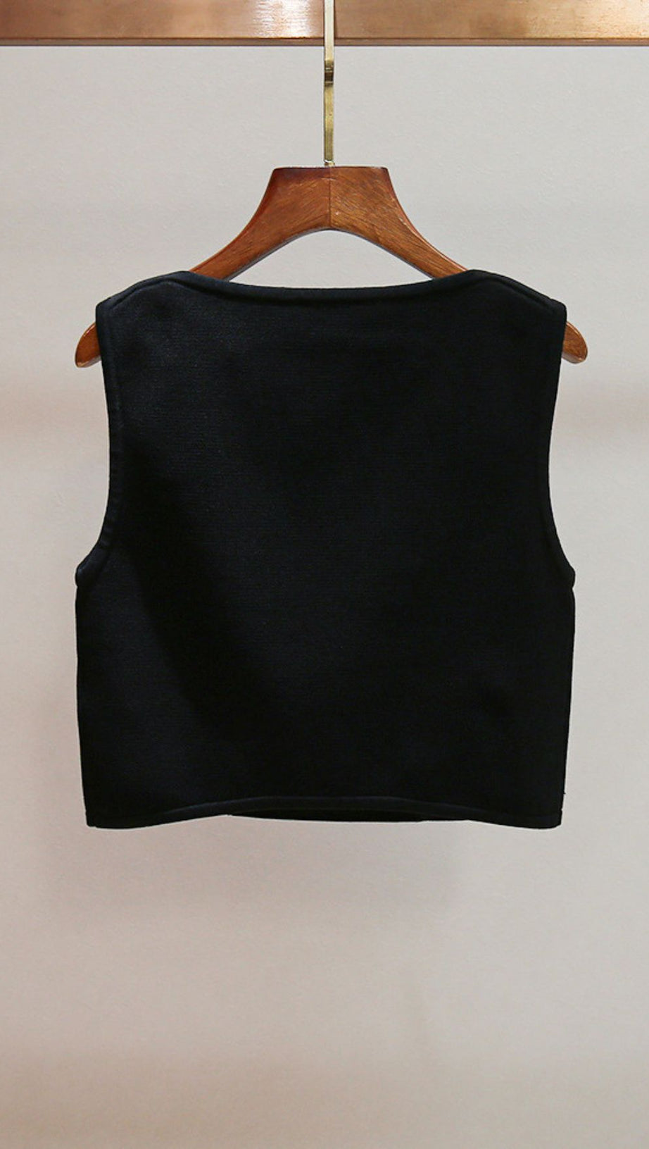 Chic Black Double-Breasted Crop Top with Gold Buttons
