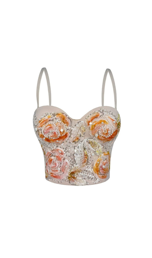 AIIZIE HAZINA FLORAL SEQUIN & PEARL EMBROIDERED BUSTIER CROP TOP - DAZZLING PARTY & FESTIVAL GLAM - product image