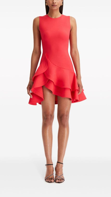 TIERED RUFFLE MINI DRESS IN RED