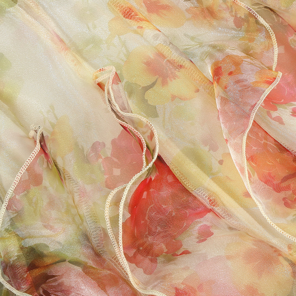 AIIZIE BELINDA YELLOW FLORAL VERTICAL RUFFLE TRIM MAXI DRESS - product image