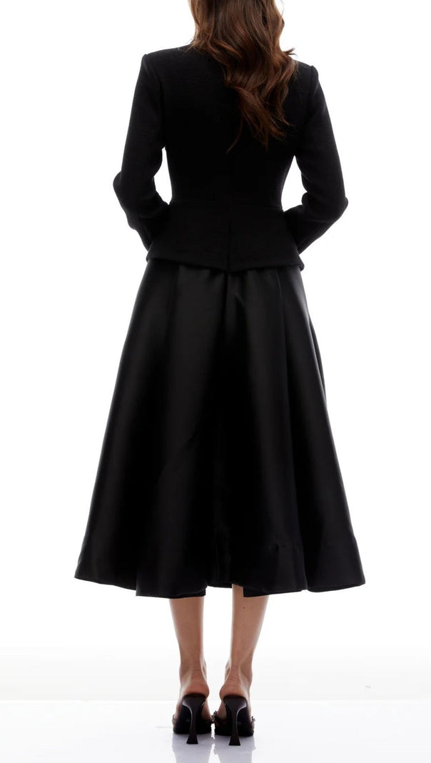 AIIZIE Jayna Embellished Black Peplum Midi Dress - Elegant Long Sleeve - product image