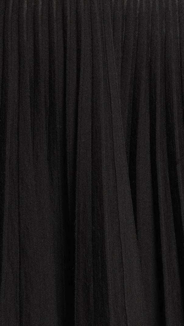 AIIZIE PLEATED WOOL KNIT LONG SLEEVE MINI DRESS IN BLACK - product image