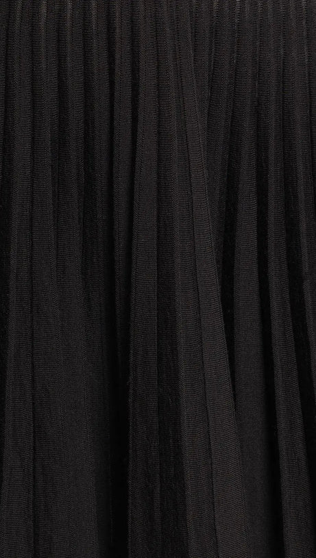 PLEATED WOOL KNIT LONG SLEEVE MINI DRESS IN BLACK