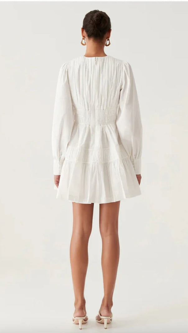 AIIZIE VALERIE FALLINGWATER RUCHED MINI DRESS IN WHITE - product image