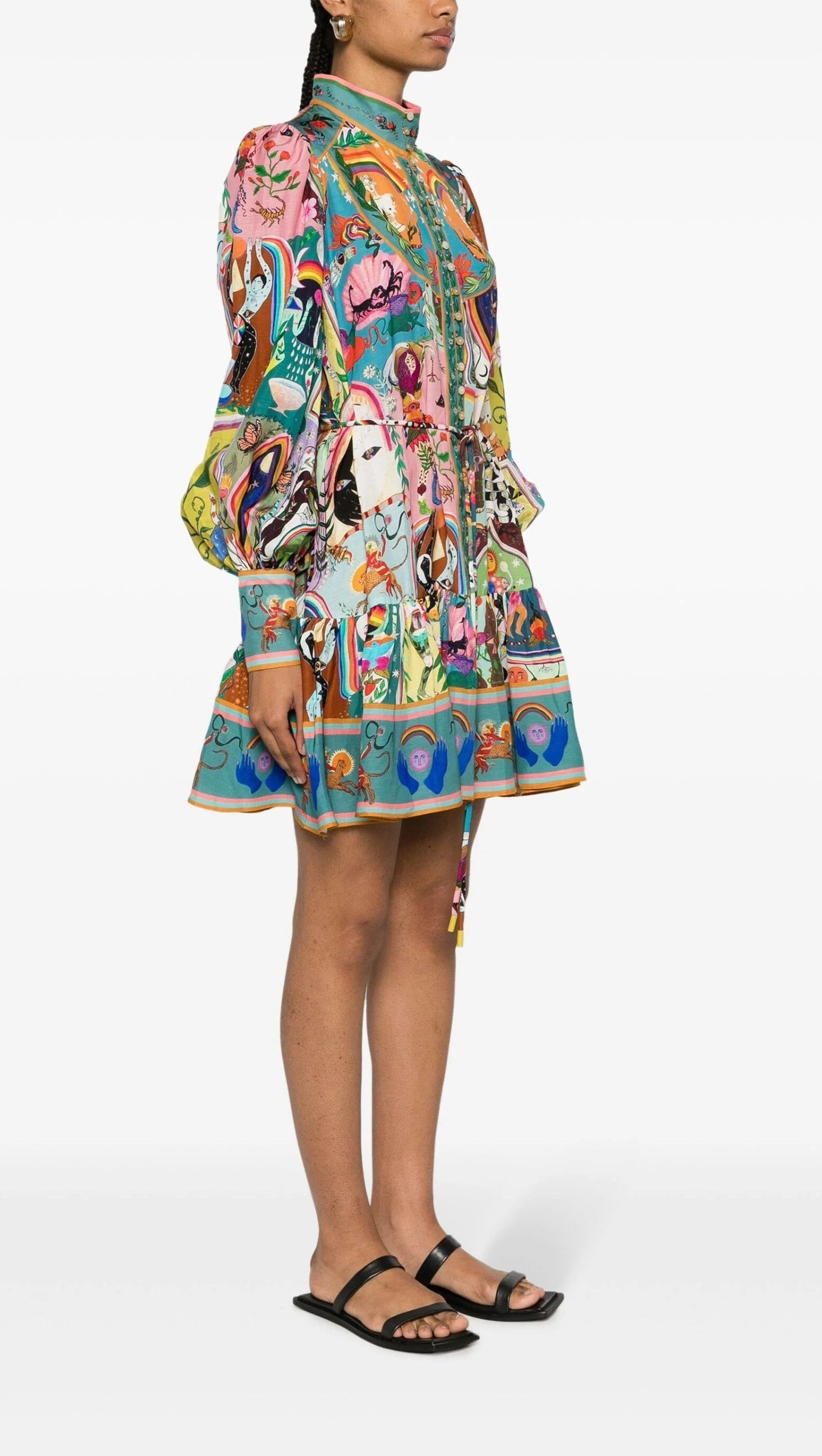 BLUE EVERGREEN ARTWORK-PRINT MINI DRESS