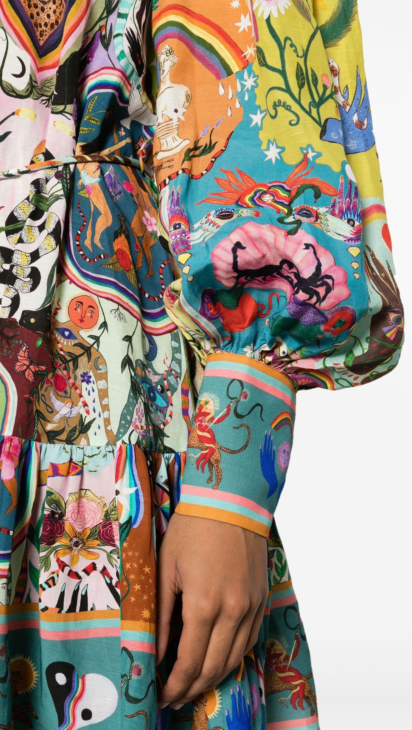 BLUE EVERGREEN ARTWORK-PRINT MINI DRESS