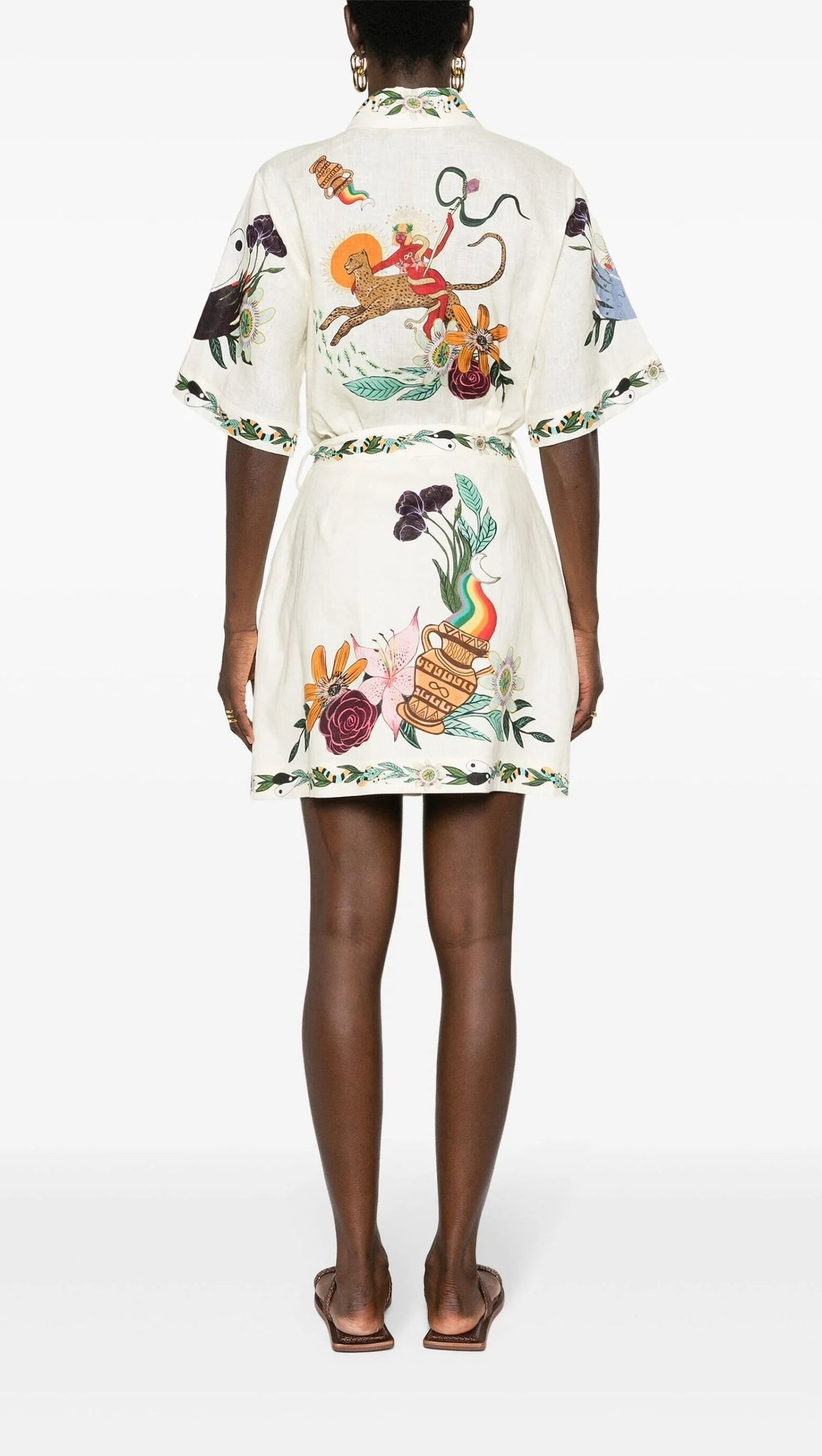 NEUTRAL MEAGAN ARTWORK-PRINT DRESS