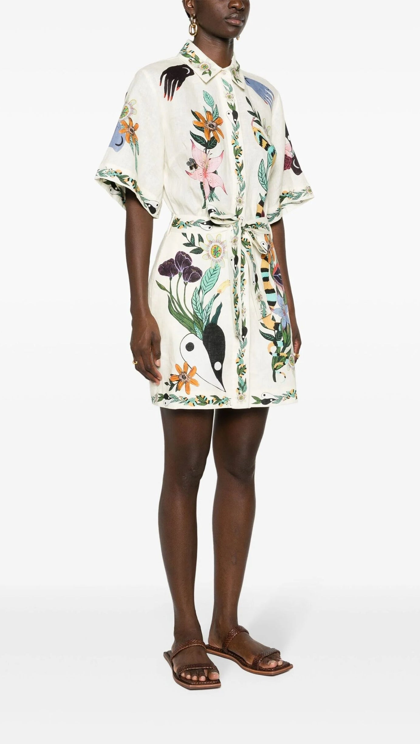 NEUTRAL MEAGAN ARTWORK-PRINT DRESS