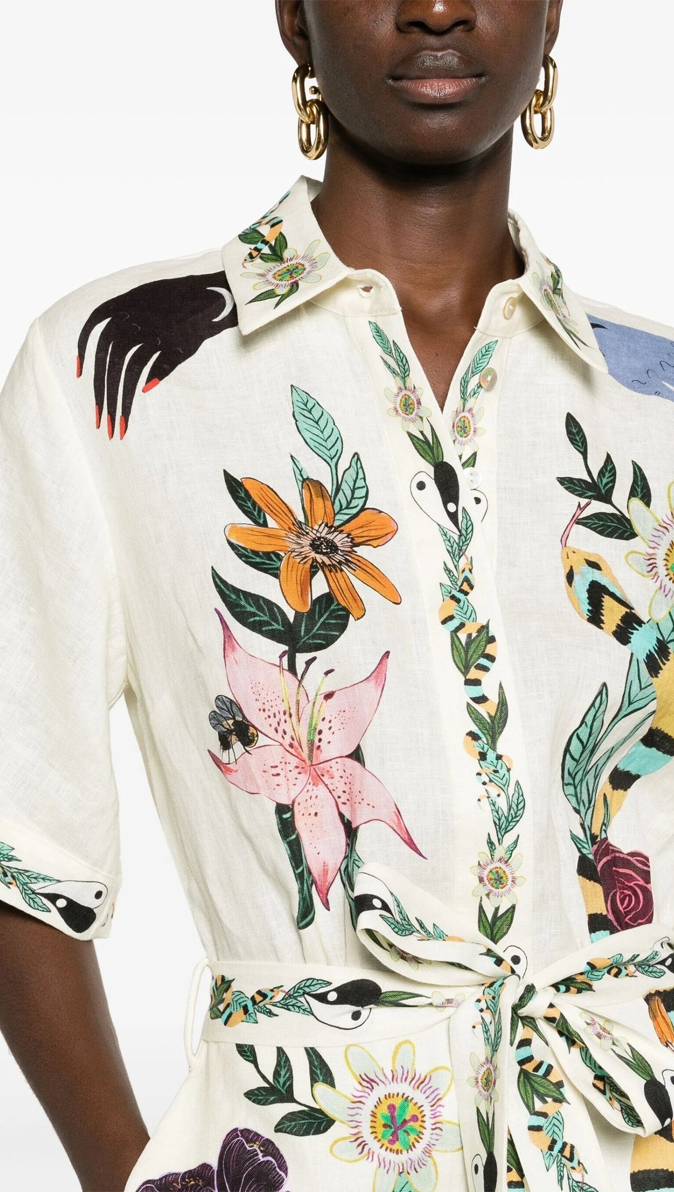 NEUTRAL MEAGAN ARTWORK-PRINT DRESS