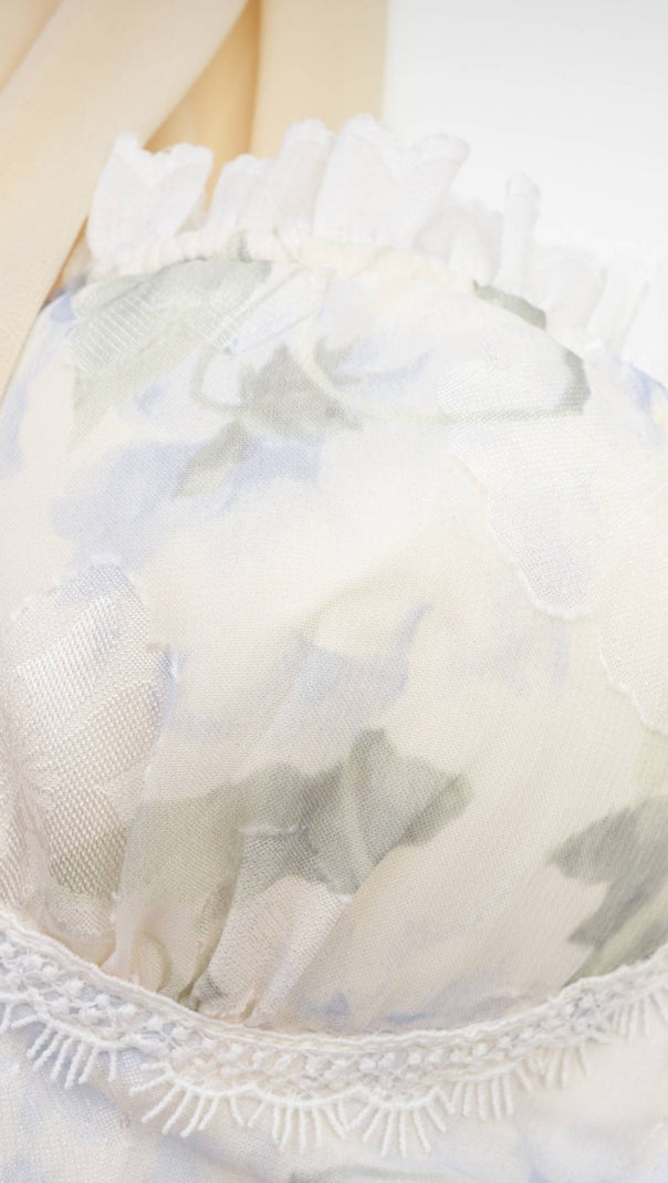 AIIZIE FLORAL PRINT RUCHED MINI DRESS IN WHITE - product image
