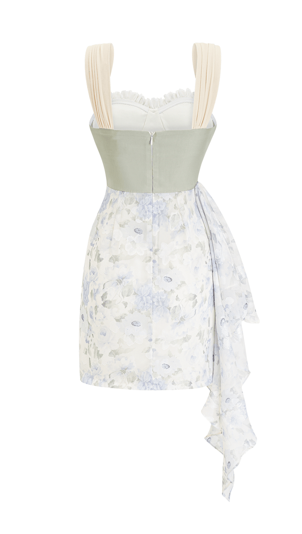 AIIZIE FLORAL PRINT RUCHED MINI DRESS IN WHITE - product image