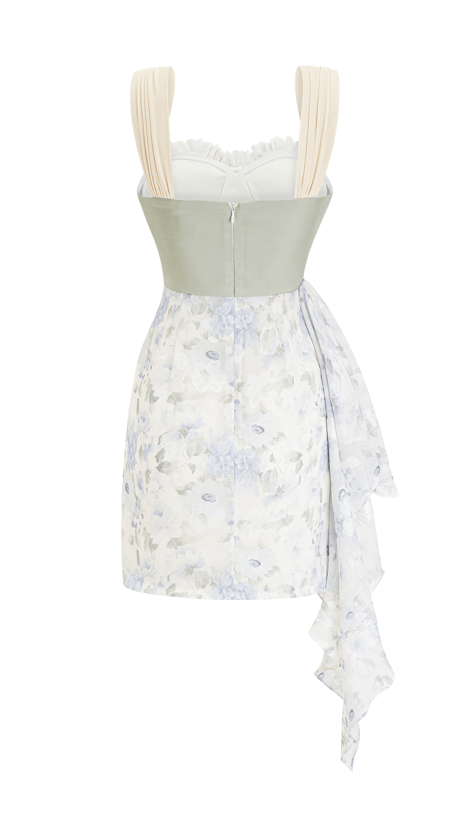 FLORAL PRINT RUCHED MINI DRESS IN WHITE