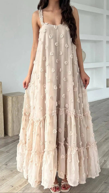 ABITO LUNGO CON SPALLINE JACQUARD ANNABELLE COLOR ALBICOCCA