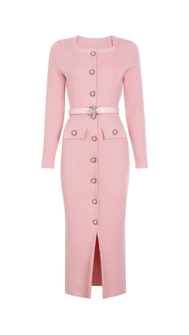 AIIZIE The June Knit Midi Dress: Elegant Ribbed Style with Embellished Belt - product image