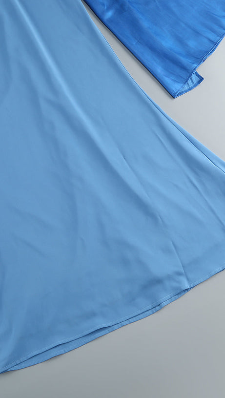 MARCIA TRUMPET SLIT SLEEVE BODYCON MAXI DRESS IN BLUE