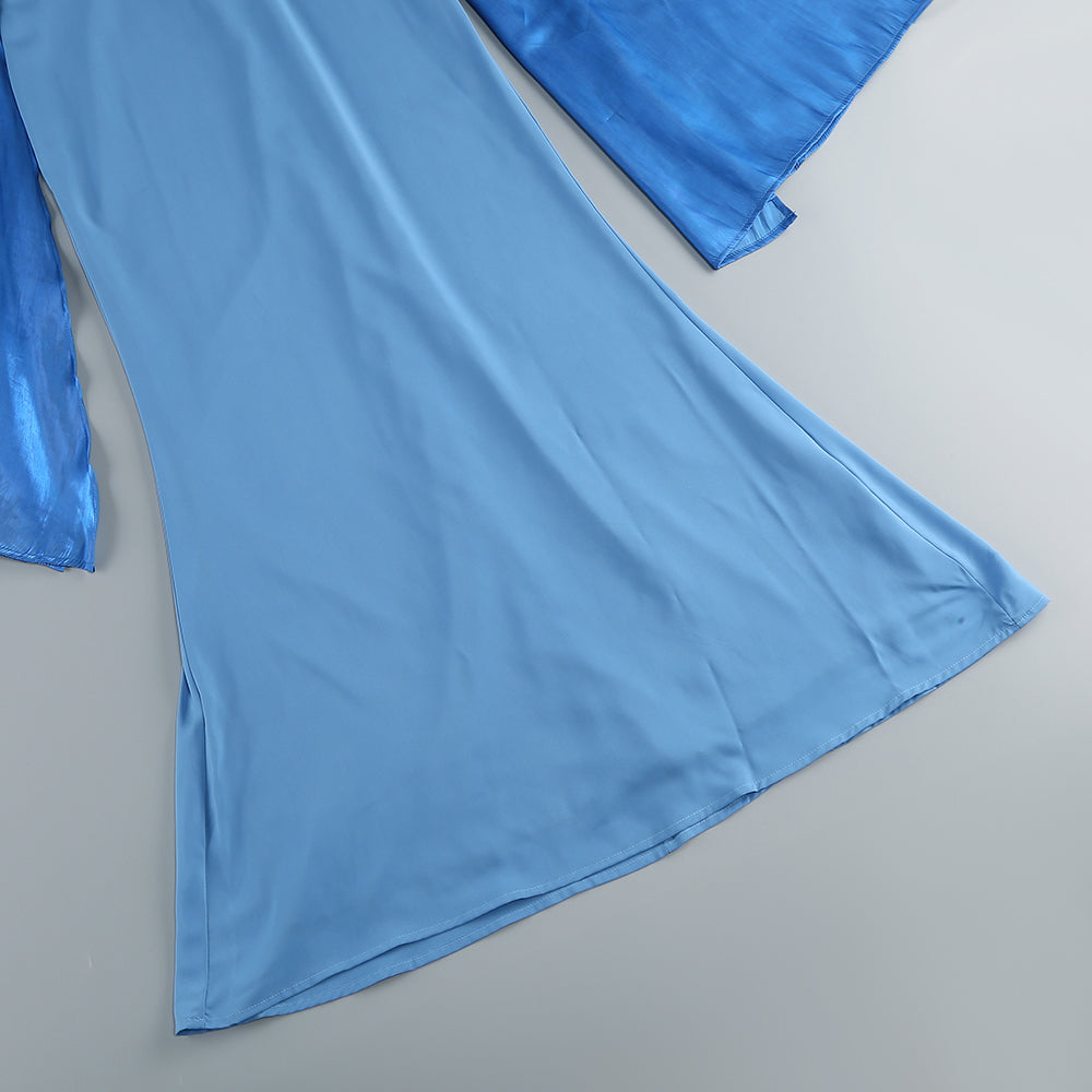 AIIZIE MARCIA TRUMPET SLIT SLEEVE BODYCON MAXI DRESS IN BLUE - product image