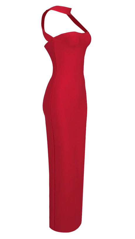 CUTOUT HALTER BACKLESS DRESS IN RED