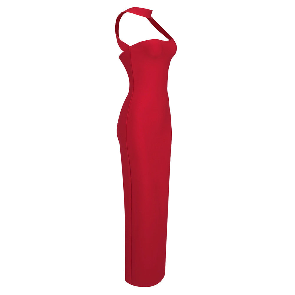 AIIZIE CUTOUT HALTER BACKLESS DRESS IN RED - product image