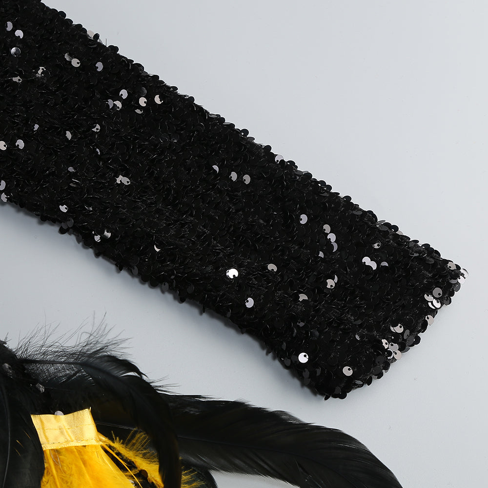 AIIZIE FEATHER EMBELLISHED SEQUIN MINI DRESS IN BLACK - product image