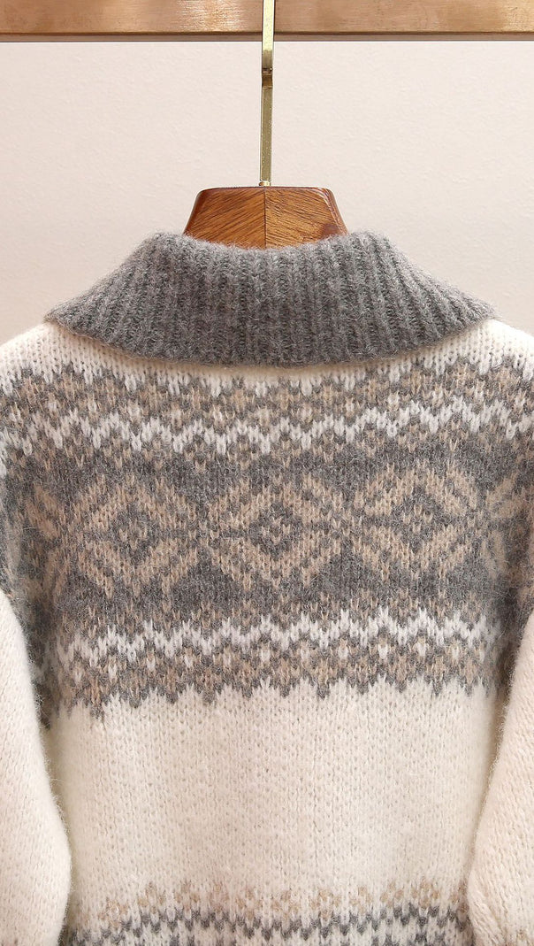 AIIZIE Jianna Cozy Fair Isle Lapel Collar Zip Cardigan for Women - product image