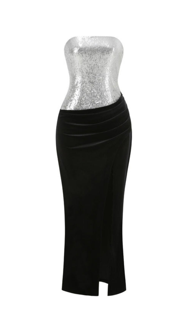 AIIZIE Jayda Glamour Strapless Sequin & Velvet Maxi Dress | Black Tie Gown - product image