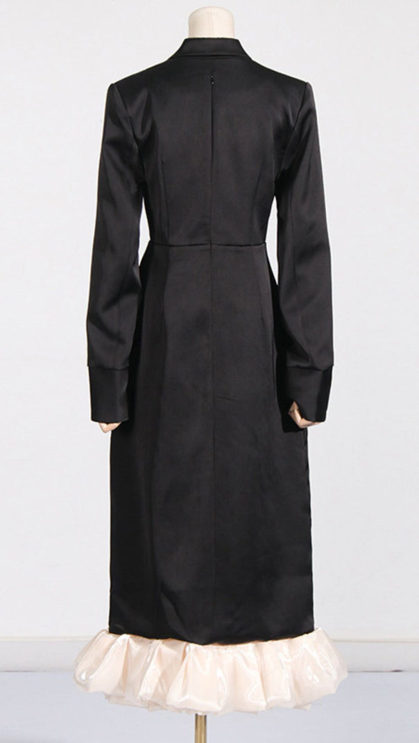AIIZIE Jetta Black Sparkle & Ruffle Midi Dress - Elegant Long Sleeve Design - product image