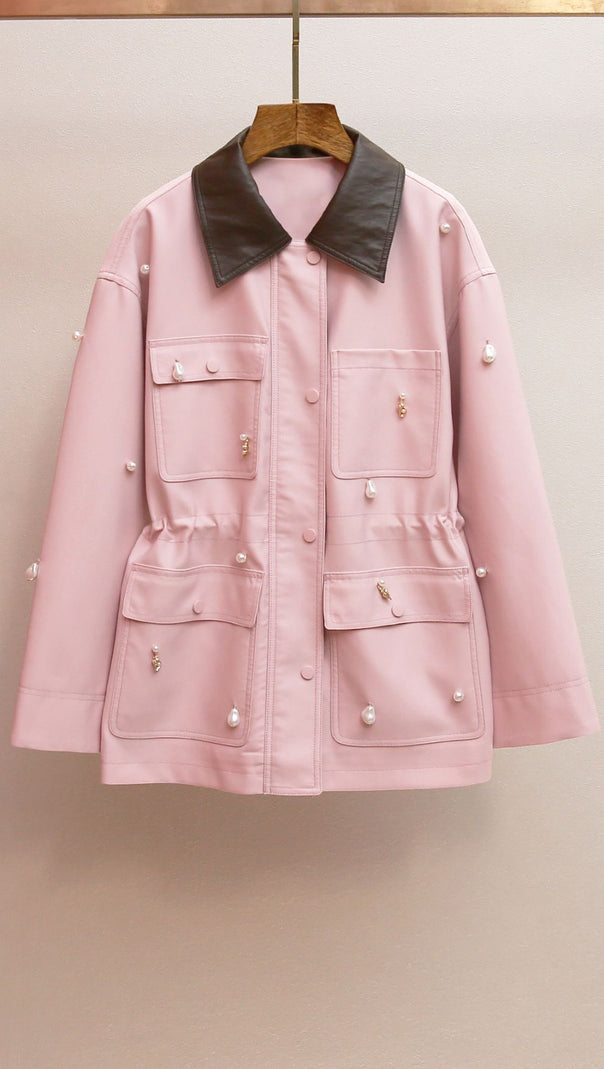 AIIZIE CHIC PINK PEARL EMBELLISHED UTILITY JACKET - HARITA COLLECTION - product image