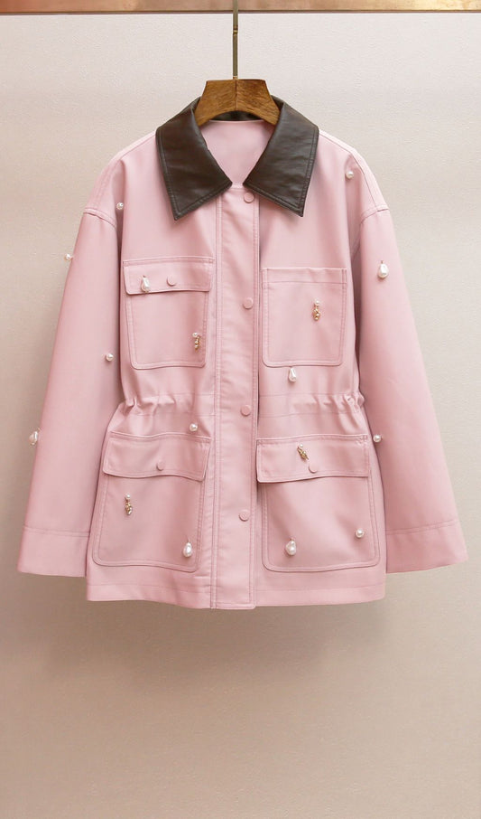 AIIZIE CHIC PINK PEARL EMBELLISHED UTILITY JACKET - HARITA COLLECTION - product image