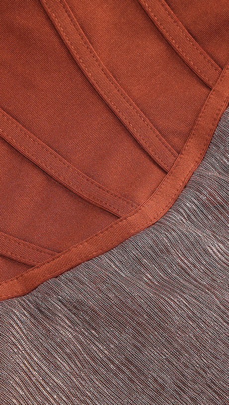 ONE SHOULDER DRAPED GLITTER BROWN CORSET OPEN BACK MAXI DRESS