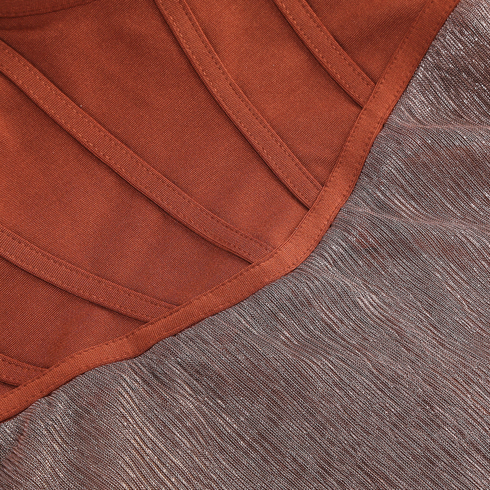 AIIZIE ONE SHOULDER DRAPED GLITTER BROWN CORSET OPEN BACK MAXI DRESS - product image