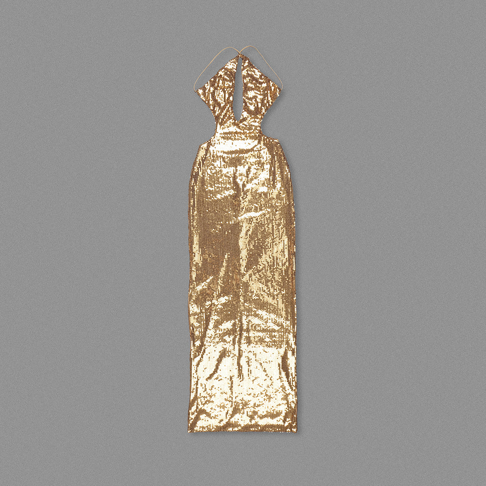 AIIZIE SEQUIN HOLLOW BODYCON MAXI DRESS IN GOLD - product image