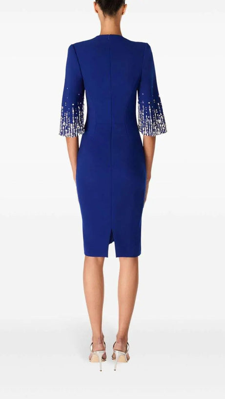BIELA V-NECK CRYSTAL-EMBELLISHED MIDI DRESS IN BLUE