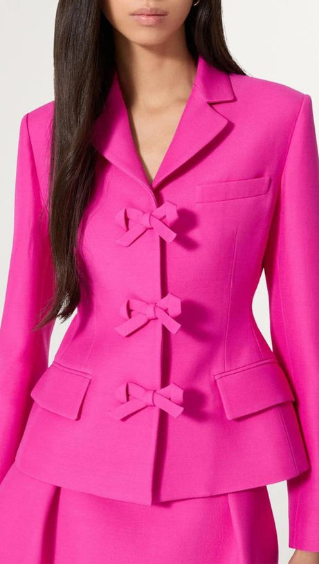 YURI BOW DETAIL CREPE COUTURE BLAZER IN PINK