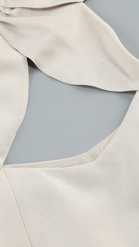 ALMA FLOWER DETAIL CUT OUT MIDI DRESS IN APRICOT