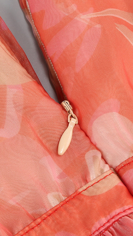 ORANGE FLORAL PRINTED SHEEVELESS HALTER MAXI DRESS