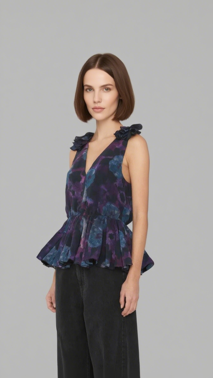 floral print Chiffon Ruffle Top