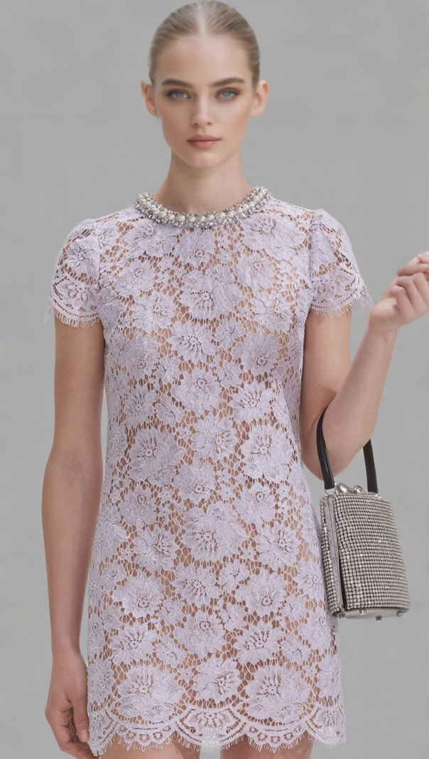 AIIZIE LILAC LACE MINI DRESS - product image