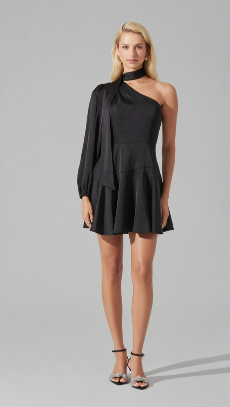 SATIN SCARF MINI SKATER DRESS