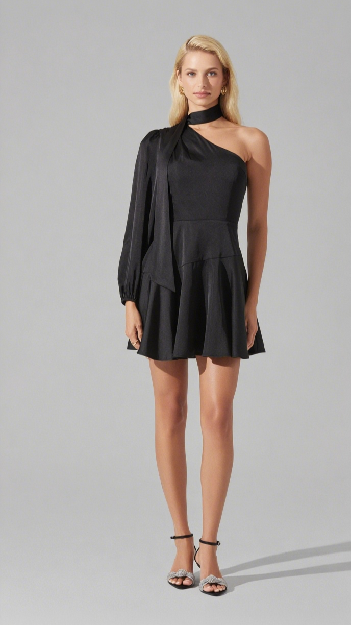 SATIN SCARF MINI SKATER DRESS