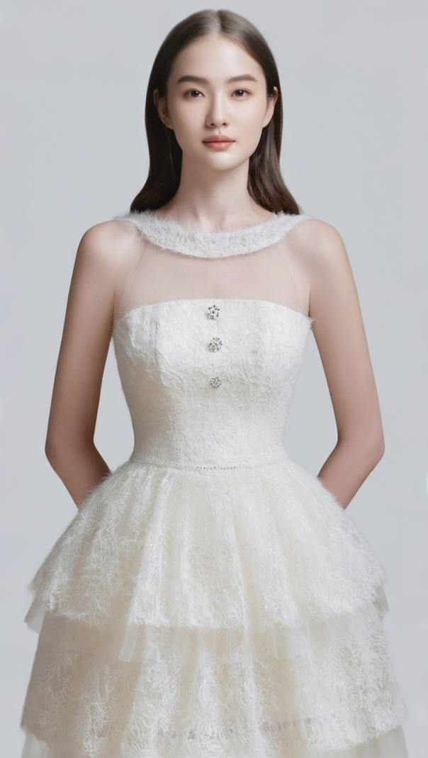 AIIZIE ALISON MESH STITCHING LAYER DRESS IN WHITE - product image