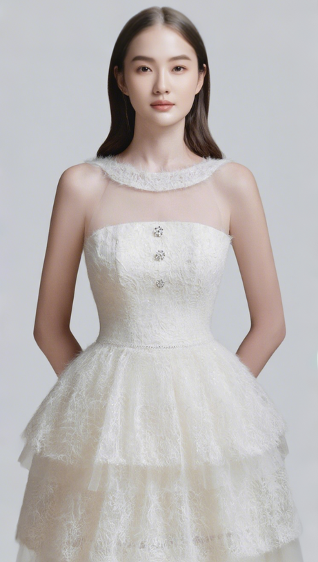 Alison – Lagenkleid mit Netznähten in Weiß