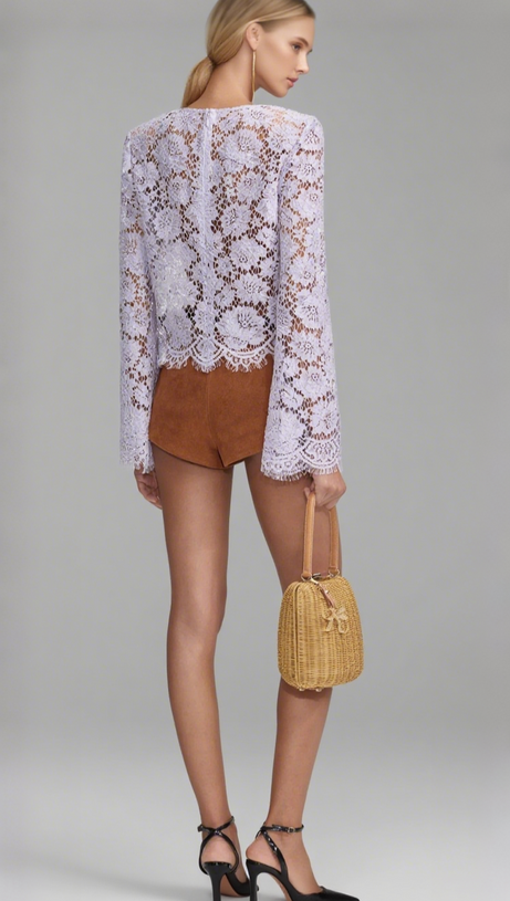 LILAC LACE FLUTED SLEEVE TOP