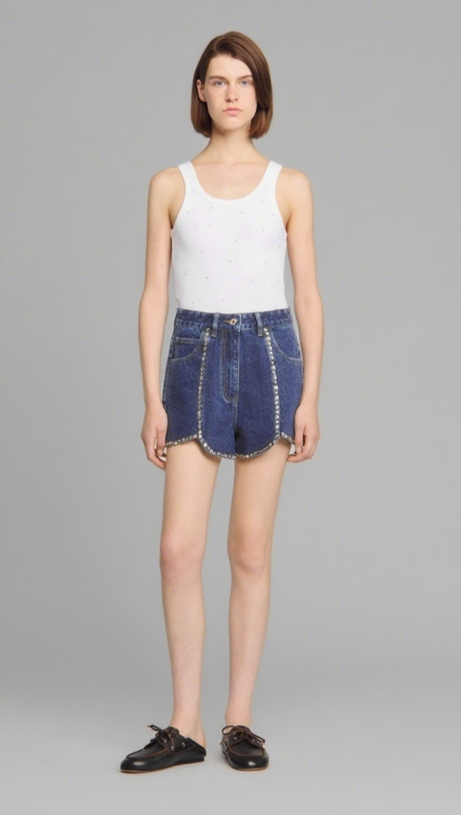 RHINESTONE DENIM SHORTS IN BLUE