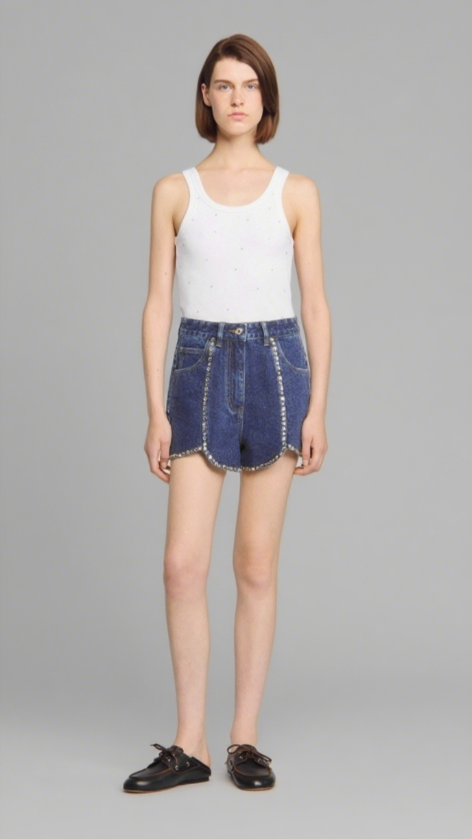 Strass-Jeansshorts in Blau