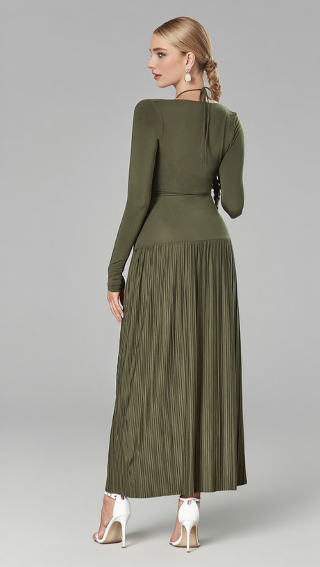 Midikleid mit Cut-Outs und Bindegürtel in Olivgrün