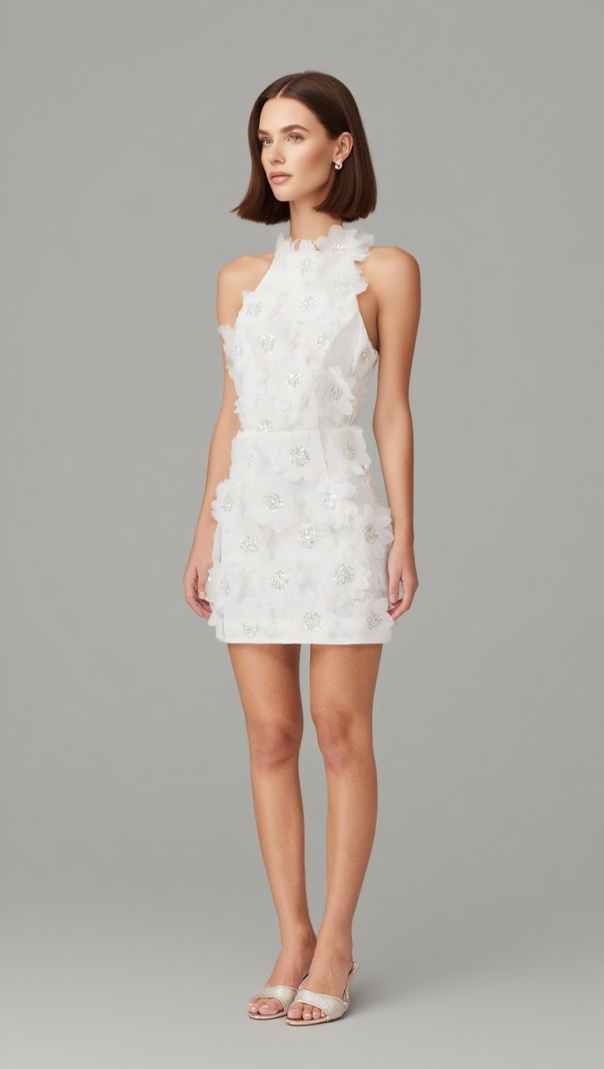 AIIZIE CHERRY BLOSSOM MINI DRESS IN WHITE - product image