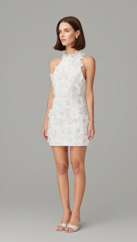 MINI ABITO BIANCO CON FIORI DI CILIEGIO