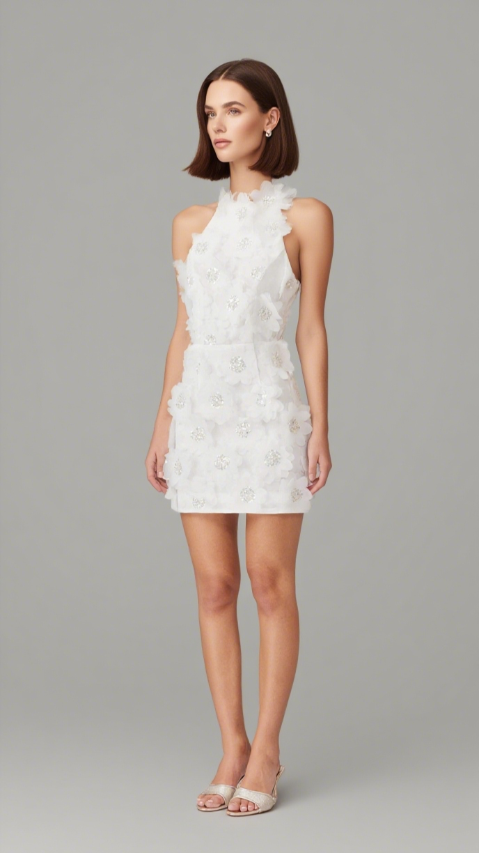 CHERRY BLOSSOM MINI DRESS IN WHITE