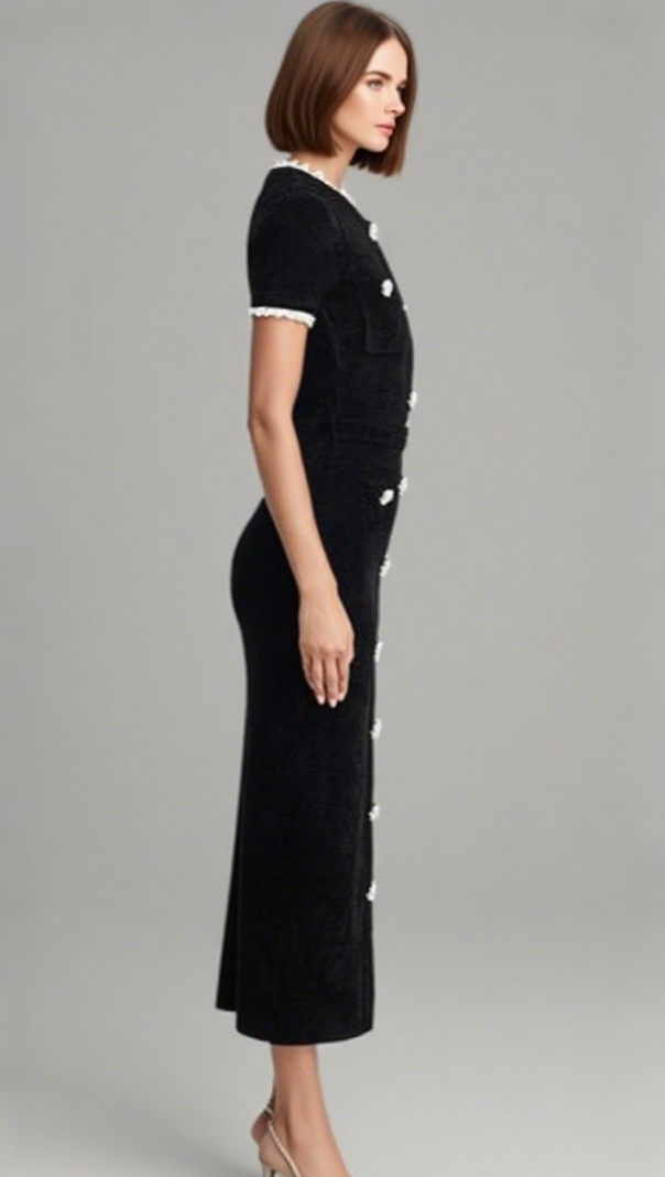 AIIZIE KAMA BLACK CHENILLE KNIT MIDI DRESS - product image